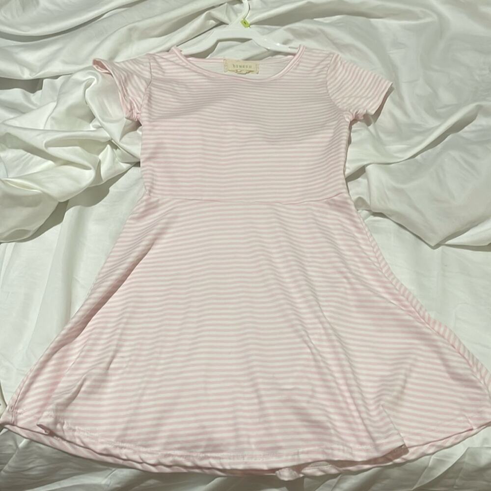 Btween 6x pink white candy stripe fit n flare polyester spandex dress euc